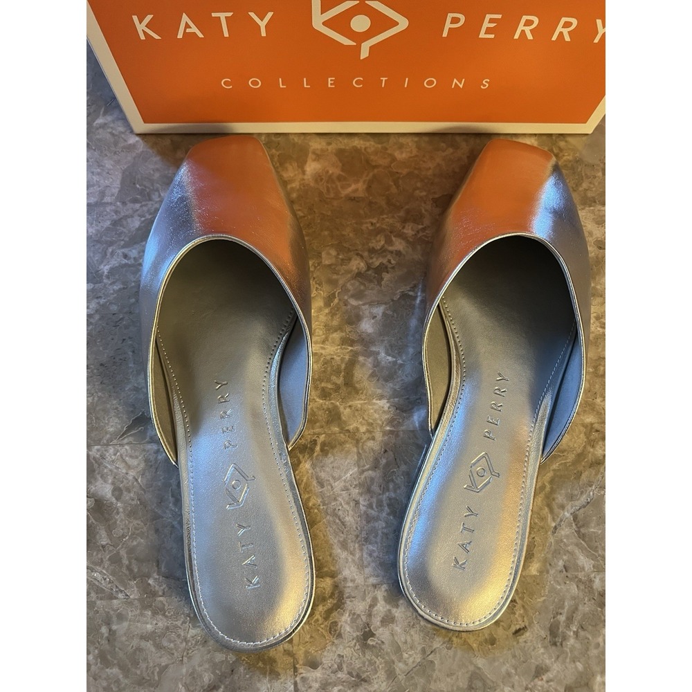 Katy Perry Women's Size 8 Evie Mule Textured Faux Nappa SILVER Slide Shoes NEW - Picture 3 of 6